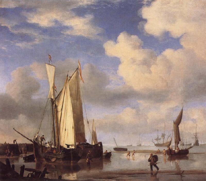 VELDE, Willem van de, the Younger Dutch Vessels Close Inshore at Low Tide,and Men Bathing oil painting image